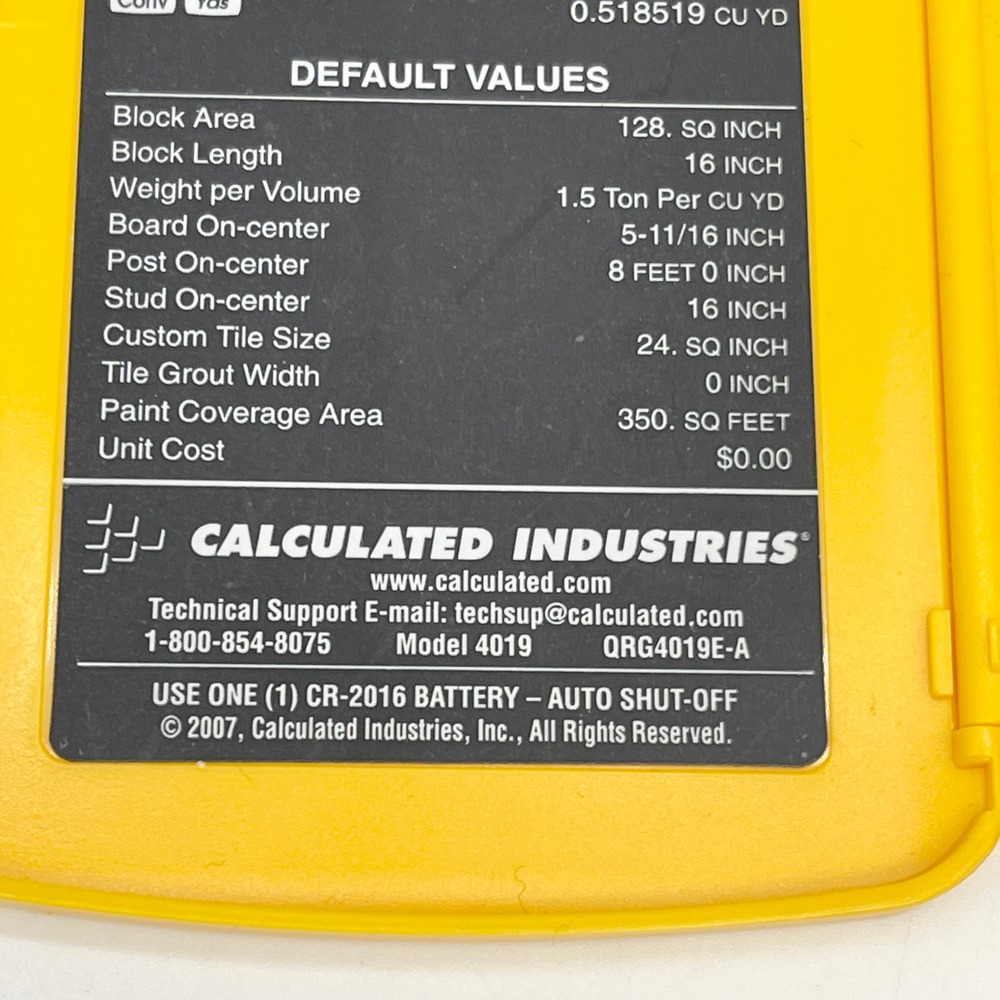 Calculated Industries Material Estimator Calculator Model 4019 Yellow Contractor - Picture 6 of 12